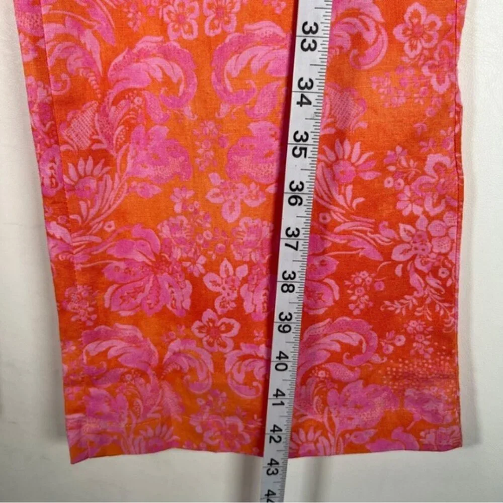 NWT ZARA LINEN Blend Trousers High Rise Straight Floral Pants‎ 8042/010 Sz S
